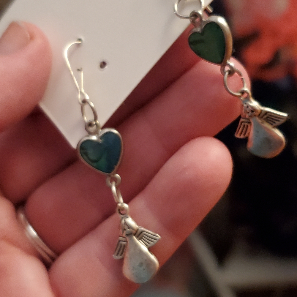 Heart and Angel Wing Dangle Earrings